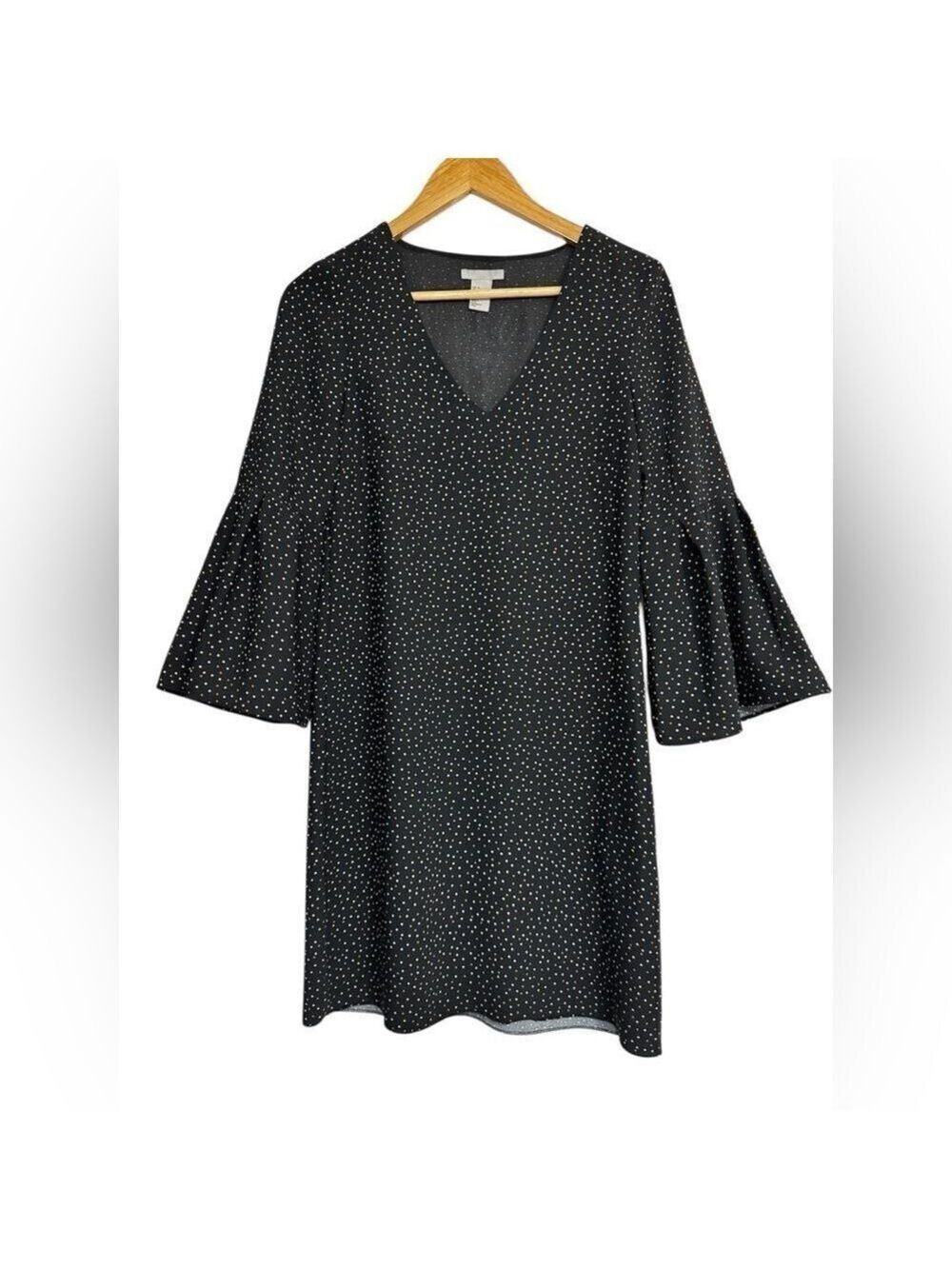 H&M Black Polka Dot Bell Sleeve Mini Dress Size 4